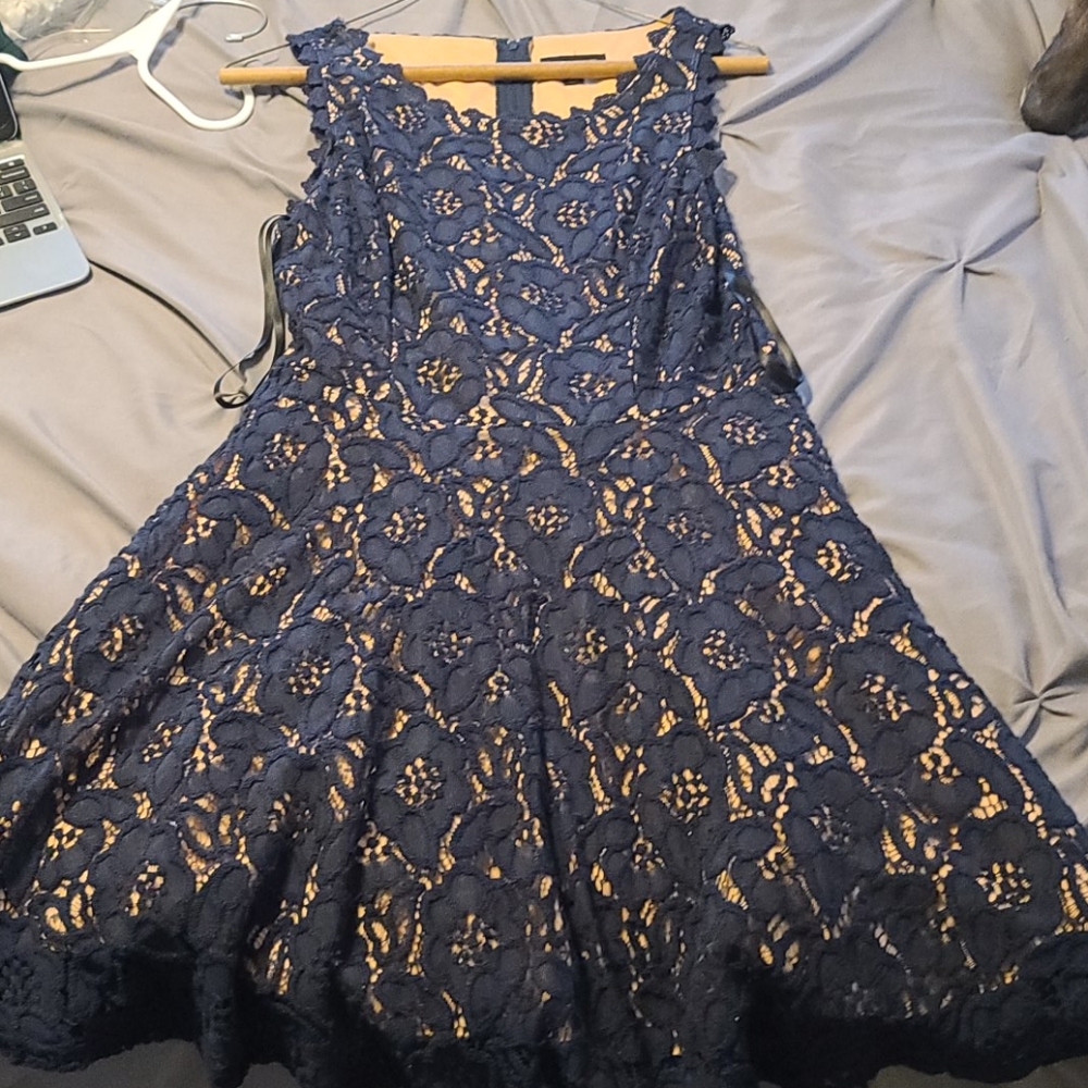 Jodi Kristopher A-Line Lace Dress Navy Blue